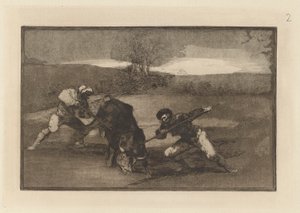 Ett annat sätt att jaga? fot (Ett annat sätt att jaga till fots), Tavla 2 från La tauromaquia av Francisco de Goya