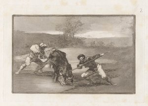 Ett annat sätt att jaga? fot (Ett annat sätt att jaga till fots), Tavla 2 från La tauromaquia av Francisco de Goya
