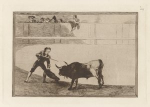Pedro Rosemary? till stående tjur (Pedro Romero Killing the Halted Bull), Plåt 30 från The Bull Machinery av Francisco de Goya