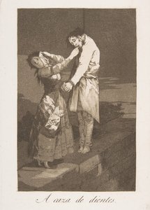 Plåt 12 från Los Caprichos: På jakt efter tänder A caza de dientes., 1799. av Francisco de Goya