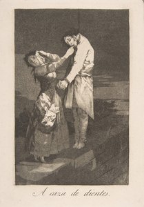 Plåt 12 från Los Caprichos: På jakt efter tänder A caza des dientes., 1799. av Francisco de Goya