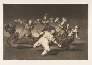 Tallrik 12 från Disparates: Om Marion kommer att dansa, då har hon..., ca. 1816-23 utgiven 1864. av Francisco de Goya