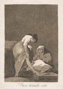 Skylt 17 från Los Caprichos: Det är fint sträckt Bien tirada está., 1799. av Francisco de Goya