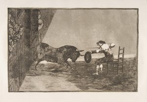 Tauromaquias skylt 18: Martinchos våga i ringen i Zaragoza, 1816. av Francisco de Goya