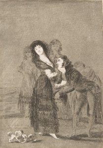 Tavla 27 från Los Caprichos: Vilken av dem är den mest övervunna Quien mas rendido, 1799. av Francisco de Goya