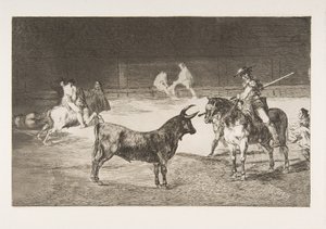 Tallrik 27 från Tauromachia: Den hyllade stinger, Fernando del Toro, ritar den häftiga..., av Francisco de Goya