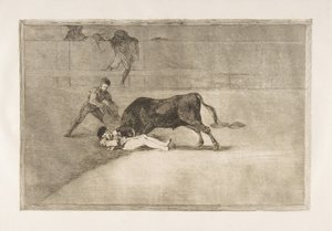 Plåt 33 från Tauromaquia: Pepe Illos olyckliga död i ringen i Madrid., 1816. av Francisco de Goya