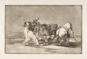Plåt 3 av Tauromaquia: Morerna bosatte sig i Spanien och gav upp vidskepligheten från ..., 1816. av Francisco de Goya