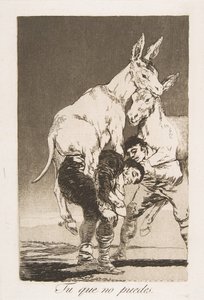 Plåt 42 från Los Caprichos: Du som inte kan Tu que no puede., 1799. av Francisco de Goya