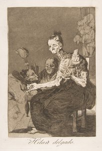 Tallrik 44 från Los Caprichos: De snurrar fint Hilan delgado., 1799. av Francisco de Goya