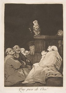 Tallrik 53 från Los Caprichos: Vilken gyllene näbb! Que pico de Oro!, 1799. av Francisco de Goya