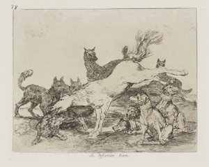 Han försvarar sig bra. (Han försvarar sig väl.), pl. 78 från serien The Disasters of War av Francisco de Goya