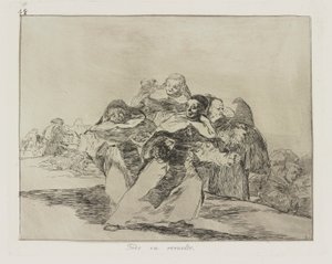 Allt blandas ihop. (Allt är Topsy-Turvy.), pl. 42 från serien The Disasters of War av Francisco de Goya