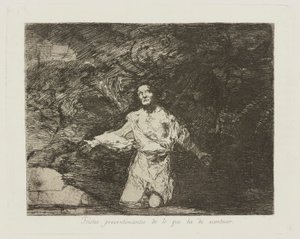 Tråkiga föraningar om vad som komma skall. (Sorgliga föraningar om vad som kommer att hända.), pl. 1 från serien The Disasters of War av Francisco de Goya