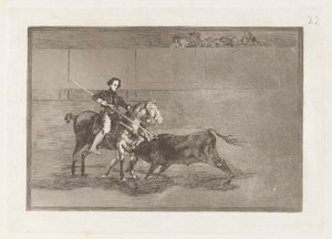 Valor manil de la c?lebre Pajuelera en la de Zaragoza (Manly Courage of the Celebrated Pajuelera in [ringen] i Zaragossa), tavla 22 från La tauromaquia av Francisco de Goya