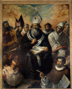 Saint Basil dikterar sin doktrin Saint Basil of Cesaree eller Basil the Great (330-379), munk, eveque av Cesaree of Cappadocia, läkare i kyrkan. Målning av Francisco Herrera (1585-1657) (ec.esp.) 1639 Sön. 2,43x1,94 m