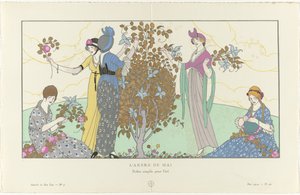Gazette du Bon Ton, 1914 - nr 5, pl. 42: Majstången / Enkla klänningar för sommaren (titel på objektet) av Francisco Javier Gosé