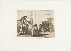 Vagnarlaster till kyrkogården, skylt 64 från The Disasters of War av Francisco Jose de Goya y Lucientes