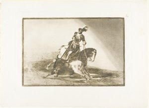 Karl V spjutar en tjur i ringen vid Valladolid, tallrik tio från The Art of Bullfighting av Francisco Jose de Goya y Lucientes