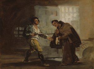 Broder Pedro erbjuder skor till El Maragato och förbereder sig för att skjuta undan hans pistol av Francisco Jose de Goya y Lucientes