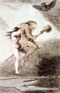 "Linda maestria" häxor på en kvast, ca. 1802 (gravyr) av Francisco Jose de Goya y Lucientes