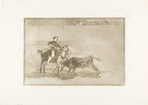 Manligt mod hos den hyllade Pajuelera i ringen vid Zaragoza, skylt 22 från The Art of Bullfighting av Francisco Jose de Goya y Lucientes