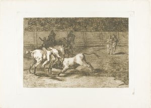 Mariano Ceballos, alias indianen, dödar tjuren från sin häst, skylt 23 från The Art of Bullfighting av Francisco Jose de Goya y Lucientes