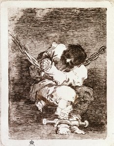 Fångkedjesittning - Säkerheten är lika barbarisk som brottet. (Gravyr av Francisco de Goya