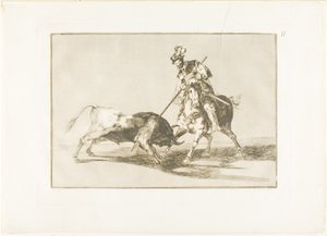 Cid Campeador som spjuter en annan tjur, tallrik elva från The Art of Bullfighting av Francisco Jose de Goya y Lucientes