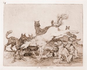 The Disasters of War: Han försvarar sig bra (etsning från förberedande ritning av Francisco de Goya