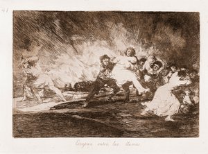 The Disasters of War: De flyr genom lågorna (etsning från ritning av Francisco de Goya