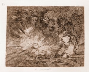 Krigets katastrofer: Kommer han att återuppstå? (etsning från förberedande ritning av Francisco de Goya