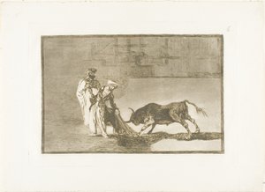 Morerna gör en annorlunda lek i ringen och kallar tjuren med sin brinnande tallrik sex från The Art of Bullfighting av Francisco Jose de Goya y Lucientes