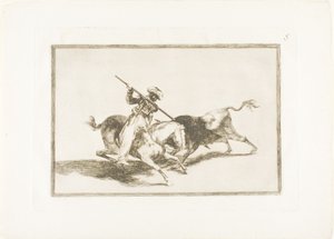 The Spirited Moor Gazul är först med att spjuta tjurar enligt regler, platta fem från The Art of Bullfighting av Francisco Jose de Goya y Lucientes