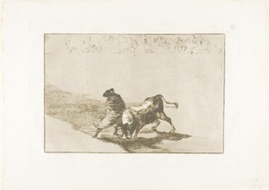 Den mycket skickliga eleven av falkar, insvept i sin udde, lurar tjuren med sin kropps lek, skylt 14 från The Art of Bullfighting av Francisco Jose de Goya y Lucientes