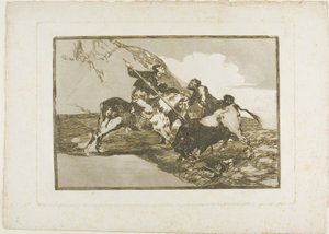 Sättet på vilket de forntida spanjorerna jagade tjurar till häst i det öppna landet, tavla ett från The Art of Bullfighting av Francisco Jose de Goya y Lucientes