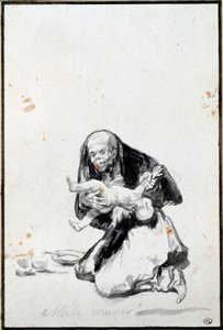 Den dåliga kvinnan (Mala mujer). Den onda kvinnan. Antropofagi scen, en häxa slukar ett barn. Grå tvätt av Francisco Goya y Lucientes (1746-1828) Sön. 0,21x0,14 m Paris, Louvren av Francisco de Goya
