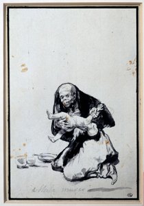 Fel kvinna Antropofagi Scen, en häxa har ett barn. Grå tvätt av Francisco Goya y Lucientes (1746-1828) Sön. 0,21x0,14 m Paris, Louvren av Francisco de Goya