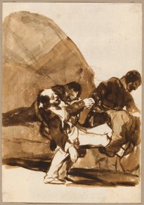 Tre män bär en skadad soldat, från Bilder från Spanien, Album F av Francisco Jose de Goya y Lucientes