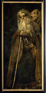 Två munkar; den ena, döv, lyssnar på den andra som ropar in i hans öra (målning på duk) av Francisco Jose de Goya y Lucientes