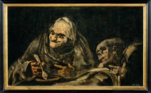 Två gamla män som äter (målning på duk) av Francisco Jose de Goya y Lucientes