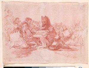 War Destres: "Detta är det värsta"". Representation av anhängarna av monarkin Ferdinand VII av Spanien som djur. Förberedelseteckning med röd blyerts för etsning n.74 av Francisco de Goya y Lucientes (1746-1828). 1810-1812. Madrid. Pradomuseet av Francisco de Goya