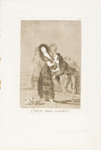 Vem av dem är mer övervunnen?, skylt 27 från Los Caprichos av Francisco Jose de Goya y Lucientes