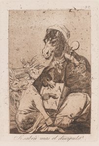 Kommer eleven att veta mer än mästaren?, slutet av 1700-talet - början av 1800-talet (tryck) av Francisco de Goya