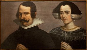 Porträtt av ett ungt par som ber. Målning av Francisco Pacheco (1564-1644), cirka 1630. Museum of Fine Arts i Sevilla, Spanien.
