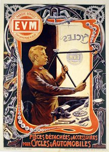 Affischreklam E.V.M. cykeltillbehör (färg litho)