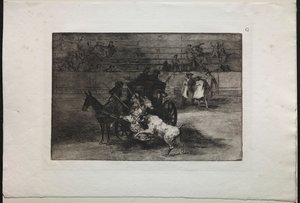 Tjurfäktningar: Slåss i en vagn spänd till två mulor av Francisco de Goya