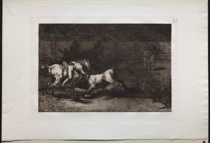 Tjurfäktningar: Mariano Ceballos, Alias the Indian, Kills the Bull From his Horse, 1876. av Francisco de Goya