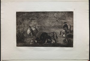 Tjurfäktningar: Hunden släpper loss på tjuren av Francisco de Goya