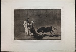 Tjurfäktningar: Morerna gör ett annat spel i ringen Calling the Bull with the Burnous av Francisco de Goya